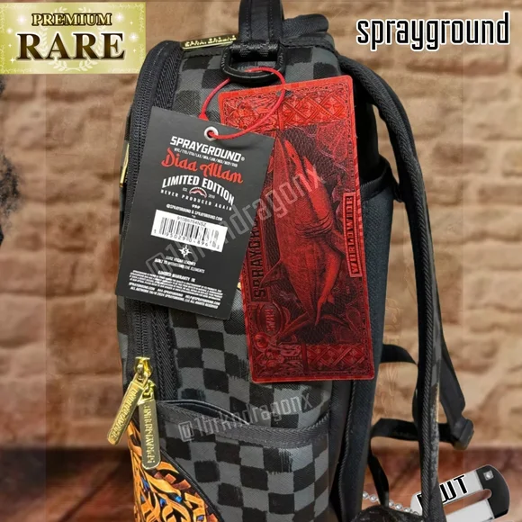 RARE NWT Sprayground Backpack Checkered Black Gold Limited Edition Diaa Travel